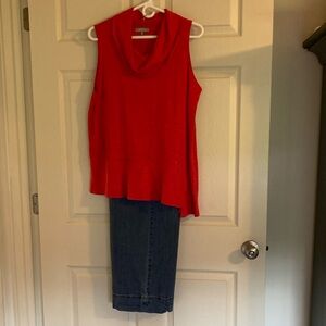 Habitat Red Asymmetrical Sleeveless Tank Top, sells for $58